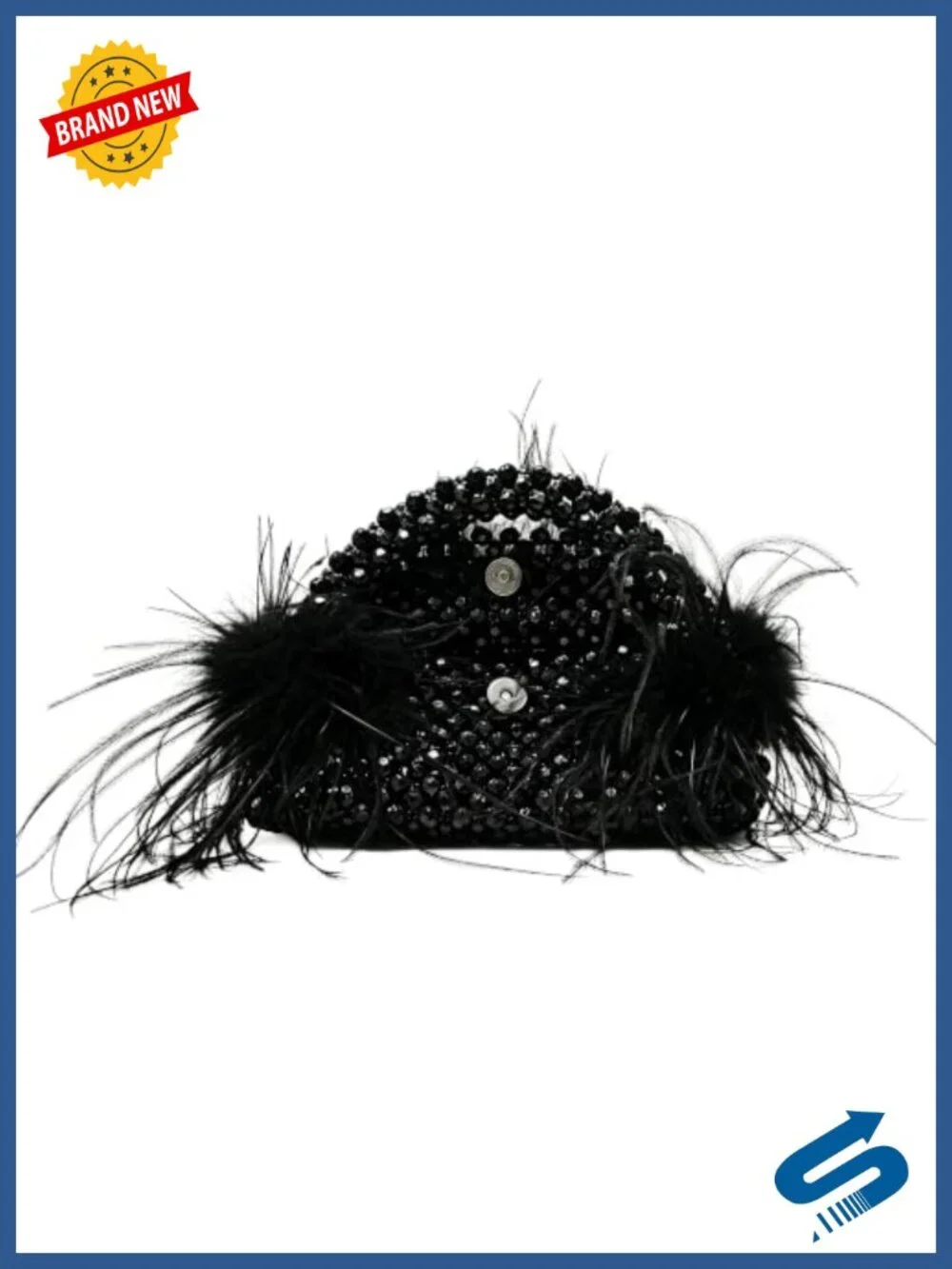 Ostrich Feather Beaded Clutch Evening Bag Top Handle Handbag